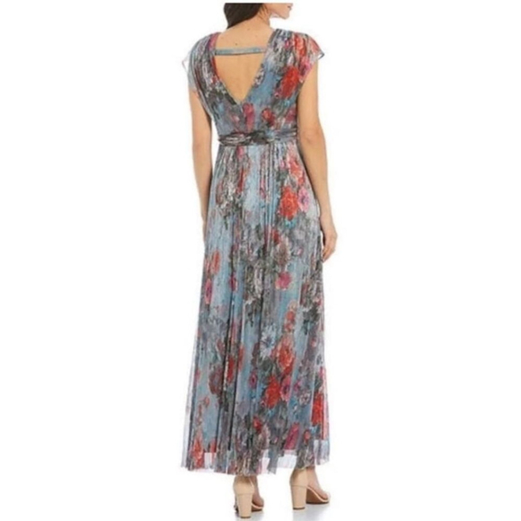 NWT Metallic Floral Drape Shoulder GownELIZA J SZ 0 - Picture 3 of 8